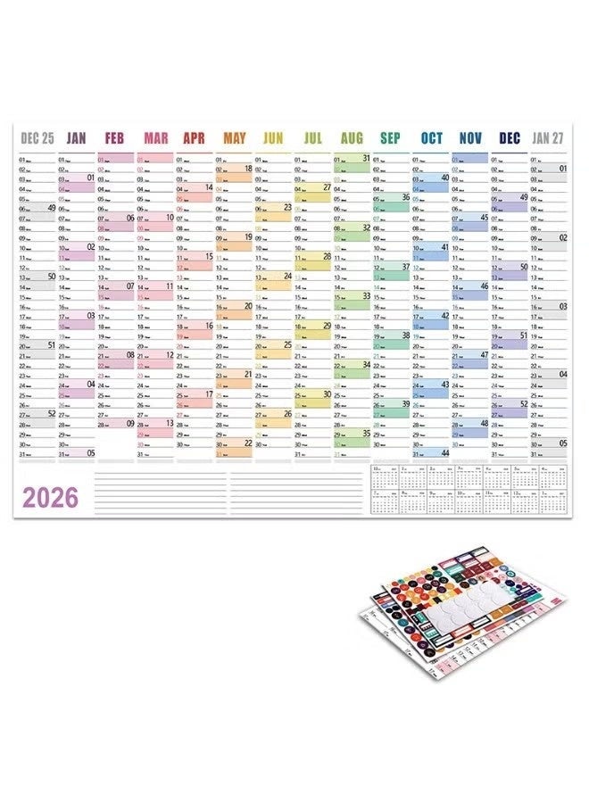 مخطط تقويم 2026، تقويم حائط معلق، جدول يومي سنوي، ملصق تقويم، قائمة مهام، مخطط سنوي للوازم المكتبية - Image 1